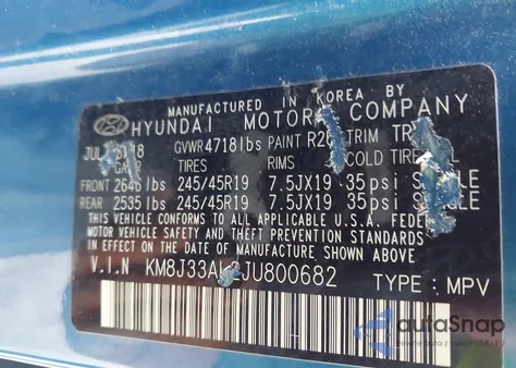 2018 Hyundai Tucson Sport from USA, damaged, VIN KM8J33AL2JU800682